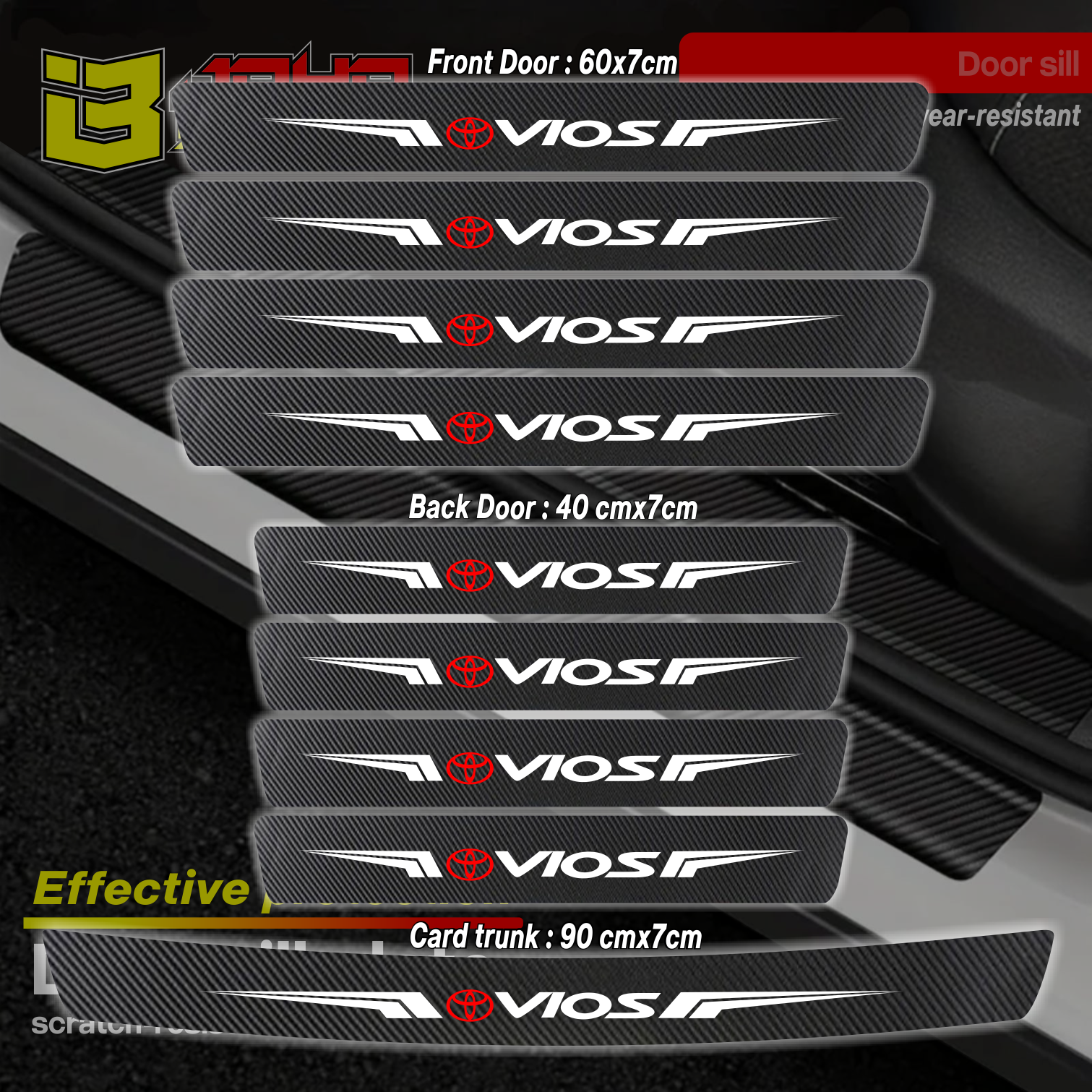 9pcs stiker carbon 3d toyota vios cutting stiker pelindung pintu mobil dari pijakan kaki Giá 30,000 Đồng*Miễn phí vận chuyển