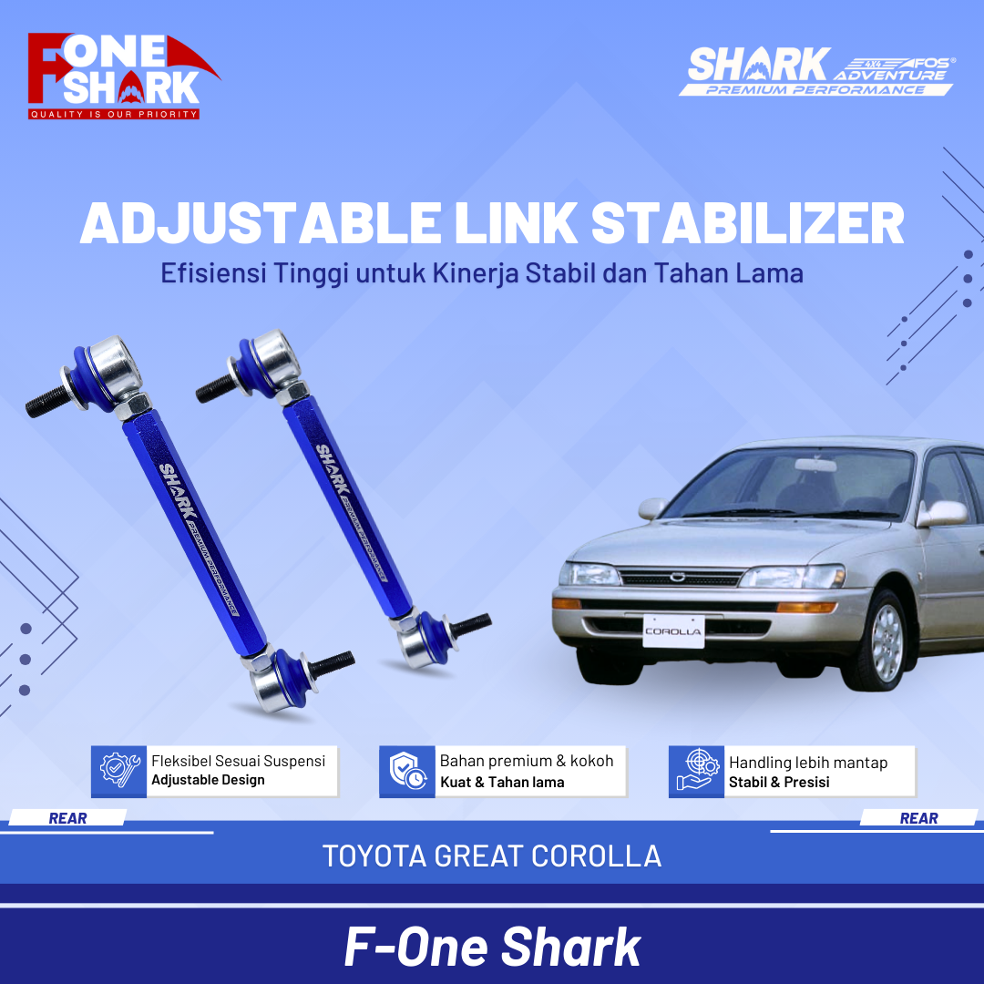 F-One Shark FOS Rear Sway Bar Link Stabilizer Link Stabil Adjustable ADJ Toyota Great Corolla Original Harga 1,105,000 Ringgit*Penghantaran Percuma