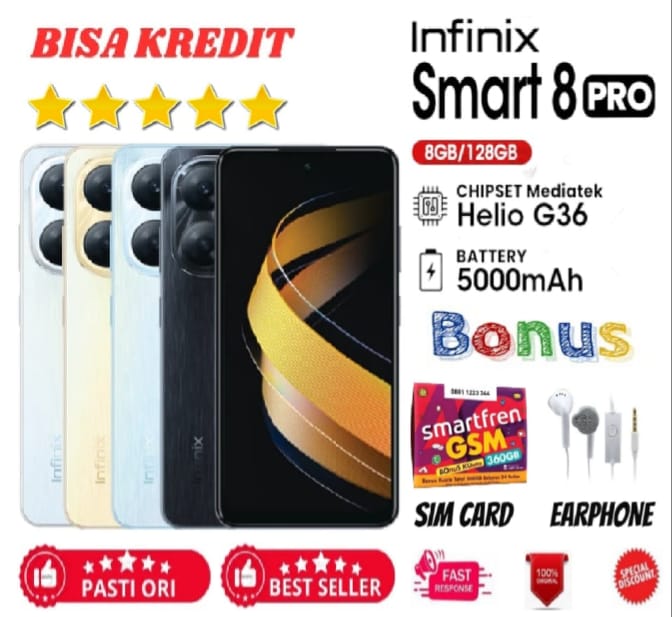 Infinix Smart 8 Pro 8/128GB - Up to 16GB Extended RAM - 6.6" 90Hz Puch Hole Display - Helio G36 - 5000mAh Bergaransi FULLSET Giá 1,400,000 Đồng*Miễn phí vận chuyển