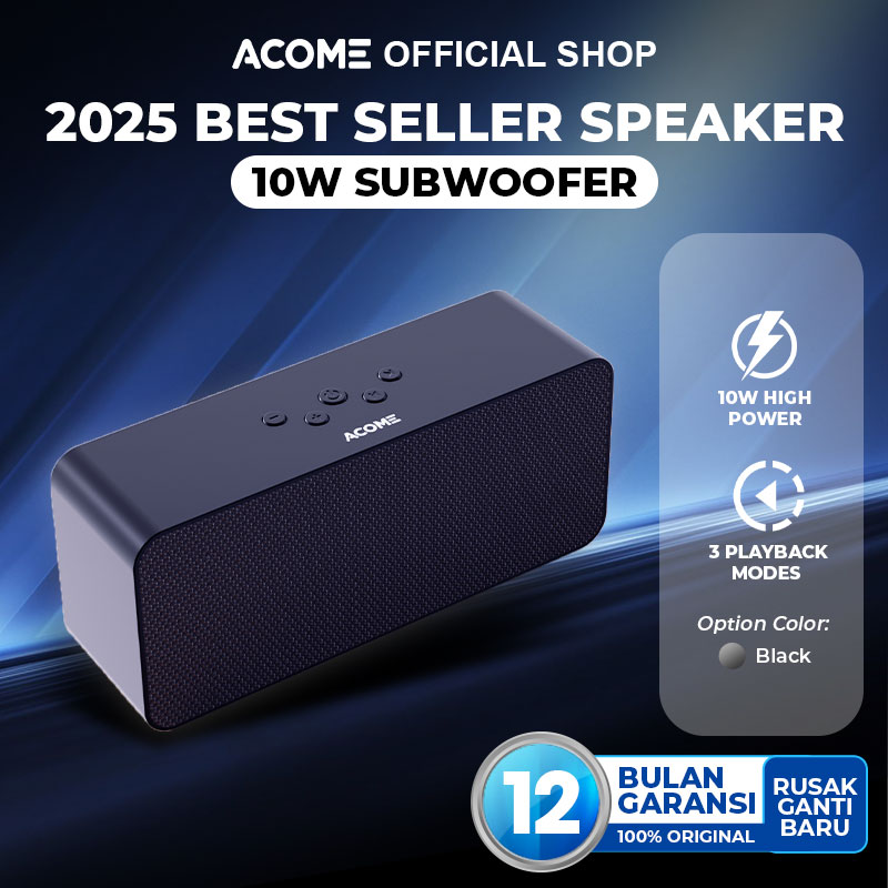 Acome super bass speaker Bluetooth 5.2 10W high power 3 Playback modes 1 yrs A16 official warranty Harga 139,900 rupiah*Gratis Ongkir