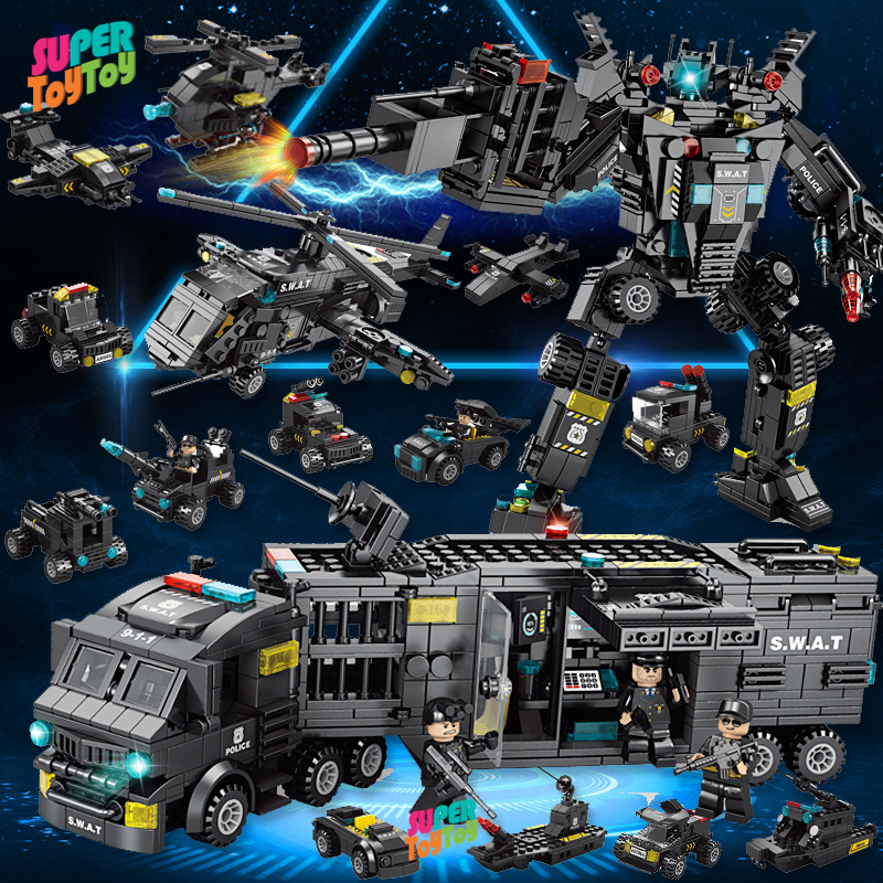 Robot Polisi Mainan Brick Blok City Police 700Pcs Vehicle Hawk SWAT Mainan Hadiah Ulang Tahun Mainan A…