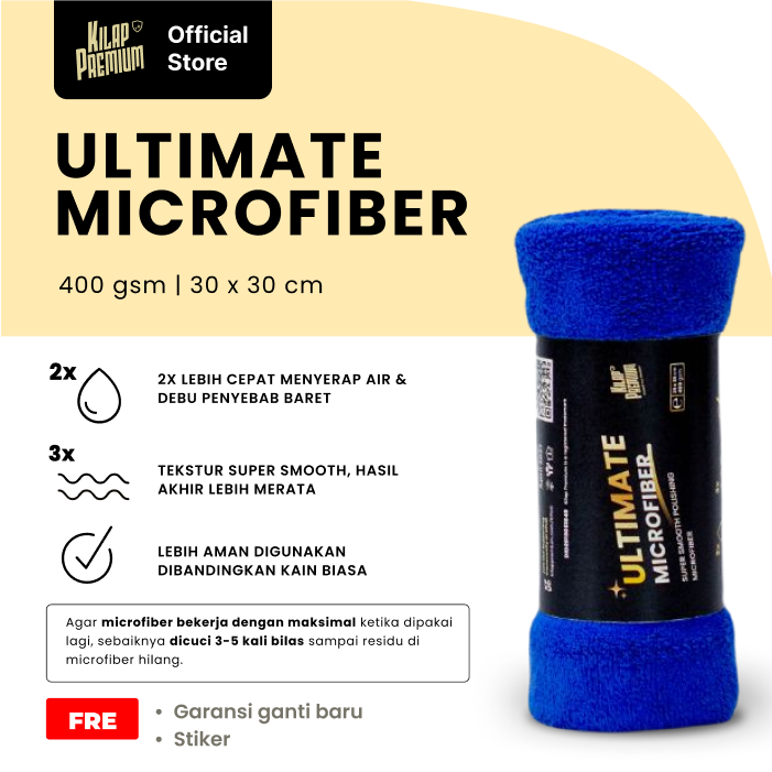 Ultimate Microfiber 400 gsm | Kilap Premium - Kain Lap Microfiber Motor Mobil, Handuk Microfiber Poles 30x30, Mikrofiber, Perawatan Kendaraan Car Harga 25,035 rupiah*Gratis Ongkir