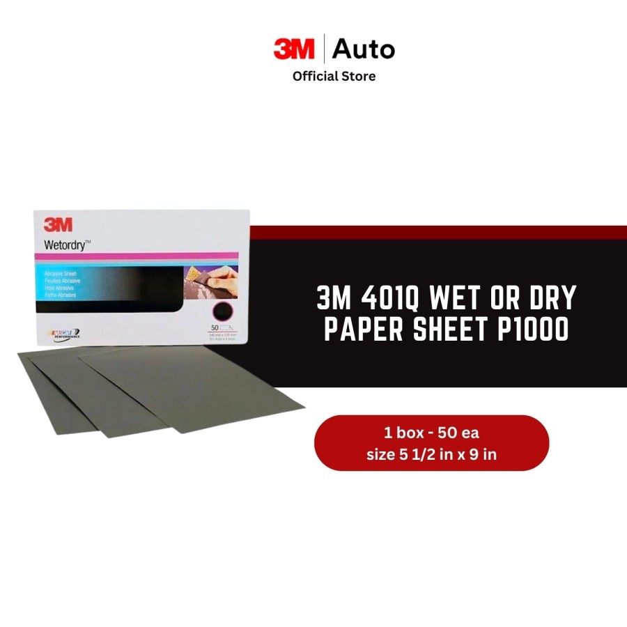 3M 401Q Wet or Dry Paper Sheet P1000 size 5.5 in x 9 in Harga 538,600 rupiah*Gratis Ongkir