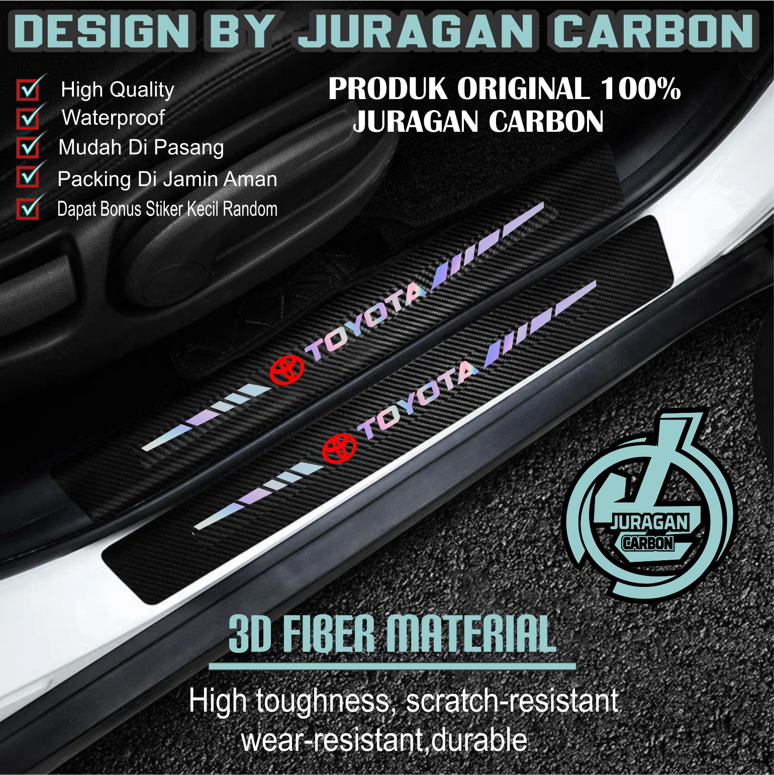 9 PCS SILL PLATE KARBON 3D MOBIL TOYOTA STICKER CARBON 3D PIJAKAN BUMPER BAGASI MOBIL TOYOTA ALL Harga 37,000 rupiah*Gratis Ongkir