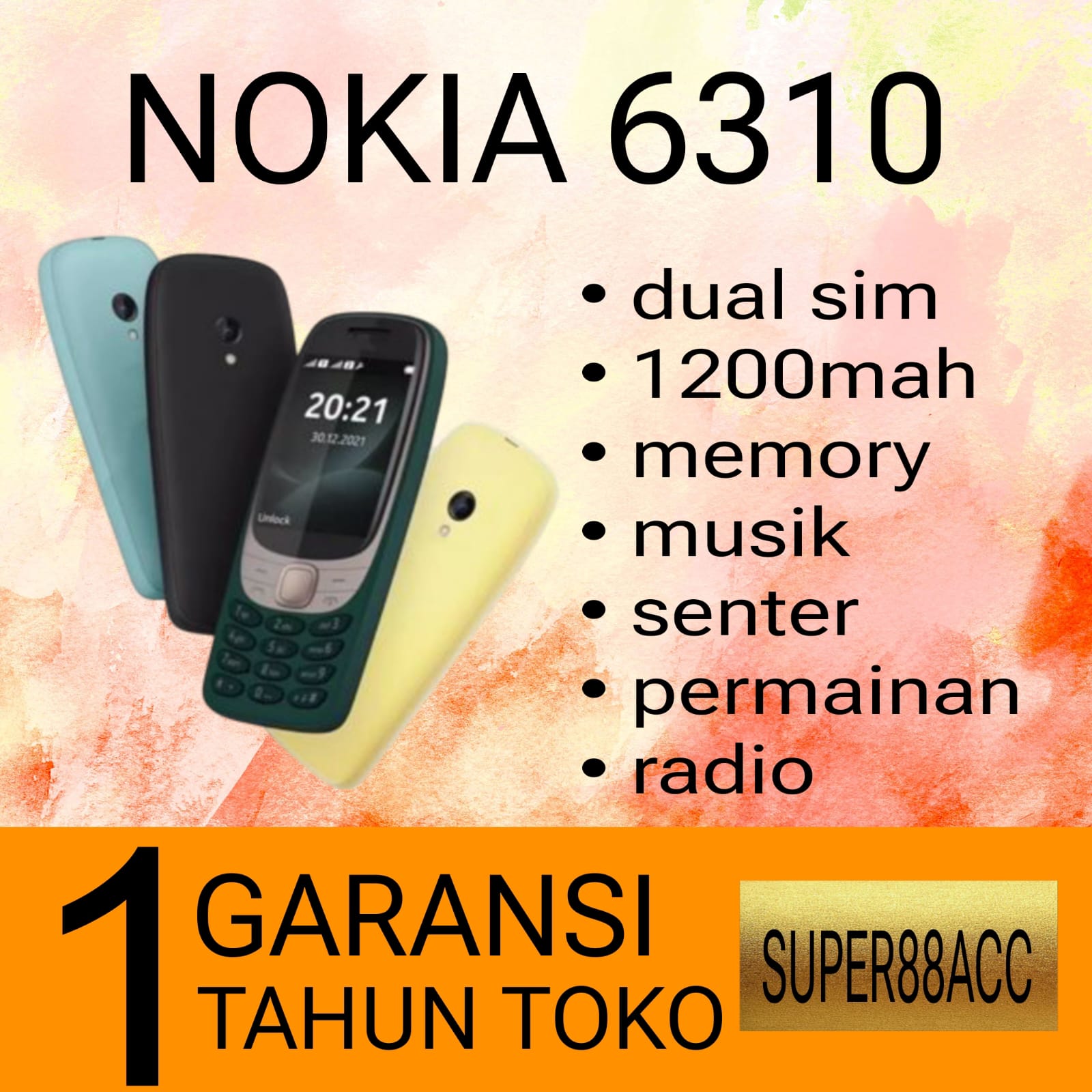 HP NOKIA 6310 2021 BARU [GARANSI 1 TAHUN] - Kamera, Bluetooth, Musik, Radio, Slot Memori, Dual SIM Giá 197,900 Đồng*Miễn phí vận chuyển