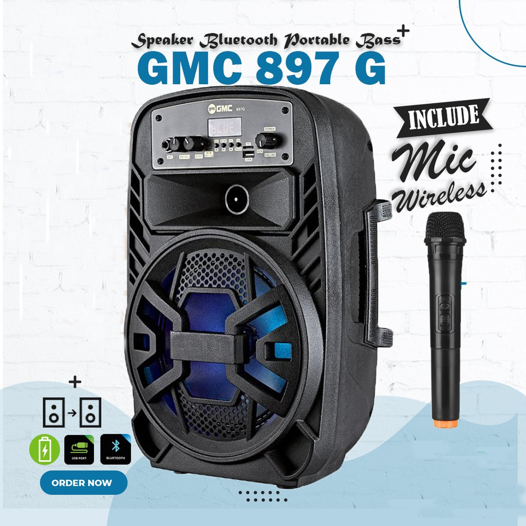Jual SPEAKER KARAOKE KOPER GMC 897G / 897 G BLUETHOOTH 8 INCH MIC