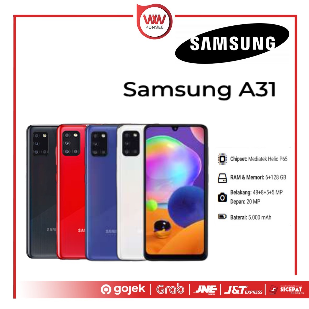 Hp Samsung A31 Ram 6GB Internal 128GB Garansi Resmi Harga 2,699,000 rupiah*Gratis Ongkir