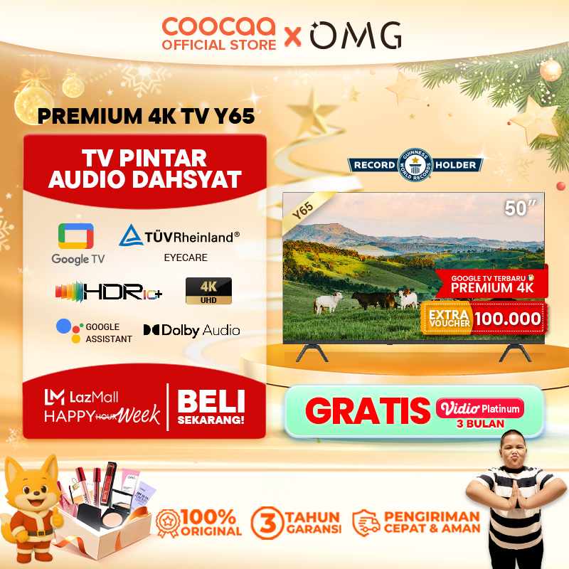 Coocaa Tv 50 Inch Y65 - Google Tv-4K Uhd-Dolby Audio - Eye Care - Hdr10 - Find Remote - (Coocaa 50Y65) Harga 4,049,000 rupiah*Gratis Ongkir