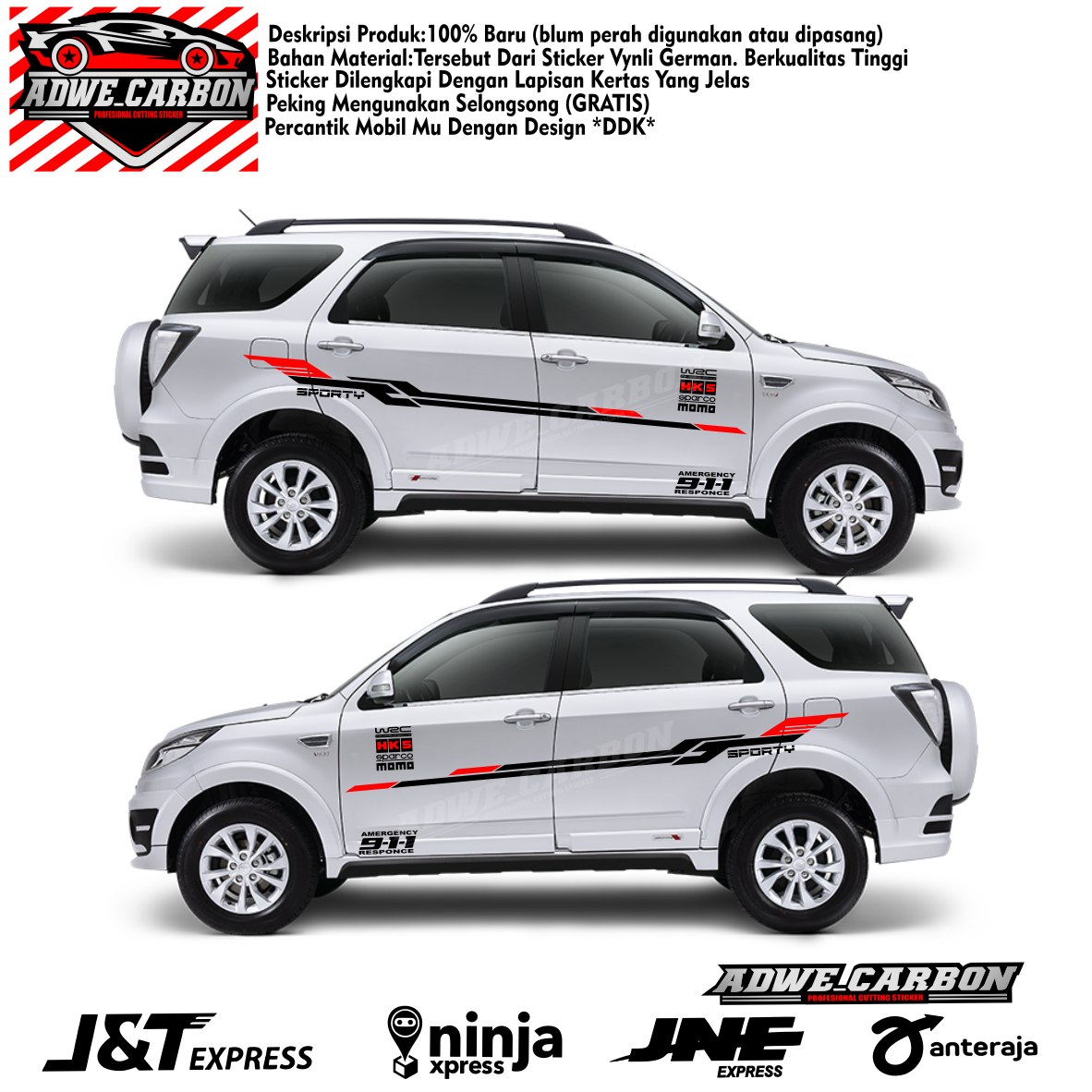 Terios rush car sticker WRC striping sticker Terios rush car sticker hot selling Harga 80,000 rupiah*Gratis Ongkir