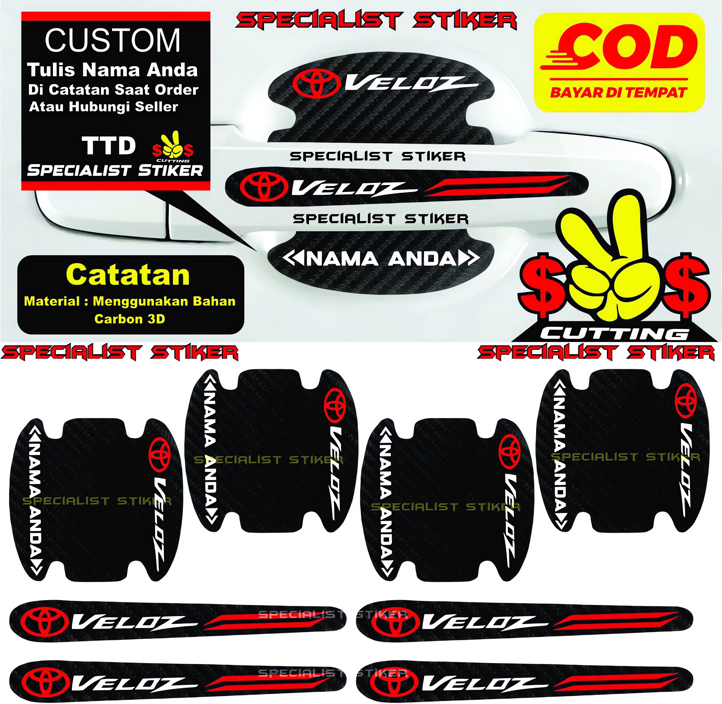 8Pcs Stiker Handle Pelindung Gagang Pintu Mobil Toyota Veloz Berbahan Serat Carbon Anti Gores Harga 30,000 rupiah*Gratis Ongkir