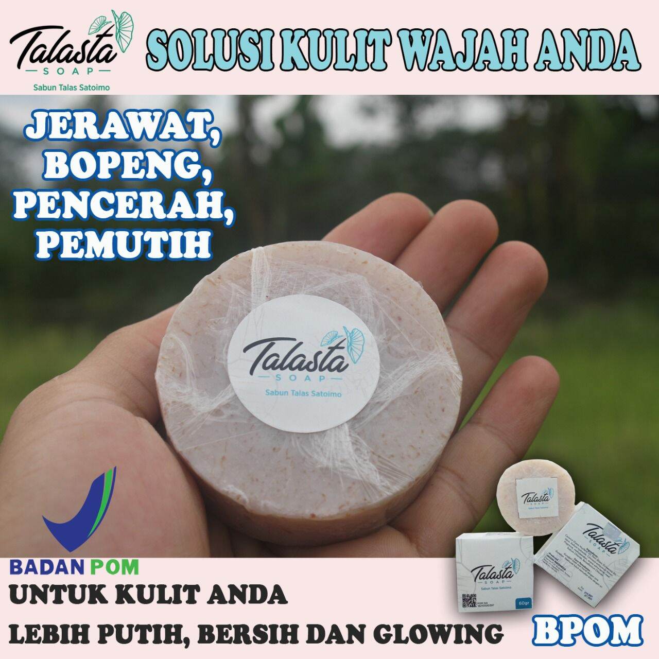 Lazada Indonesia - BPOM SABUN WAJAH DARI BAHAN ALAMI TALAS JEPANG SATOIMO SABUN JERAWAT MUKA DIPERKAYA KOLAGEN VCO HERBAL SABUN MANDI ALAMI UNTUK MENGATASI WAJAH BOPENG DAN WAJAH BERUNTUSAN MEMBUAT WAJAH GLOWING MUKA BERMINYAK DENGAN FACIAL FOAM TALASTA SOAP