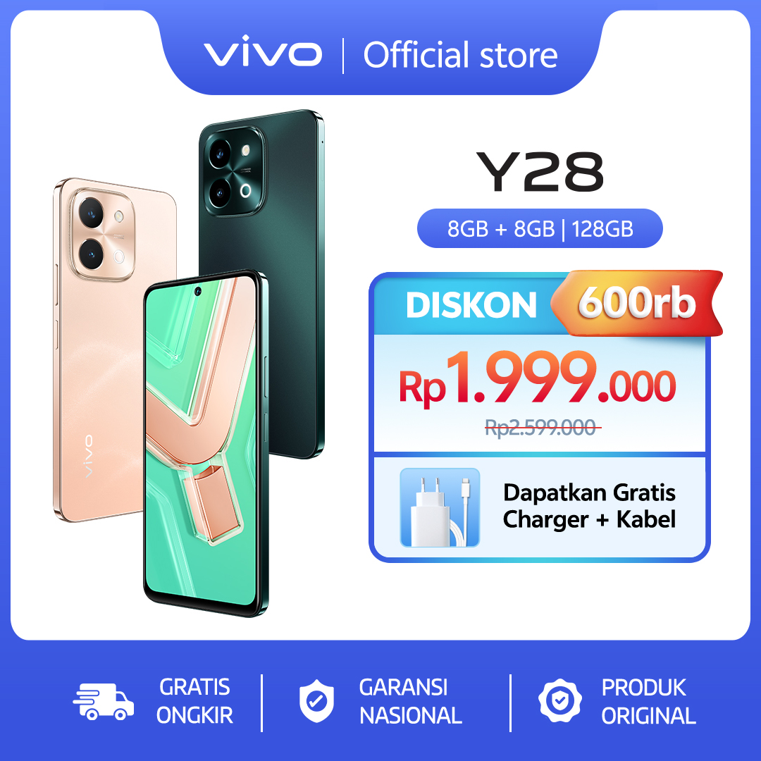 vivo Y28 (8+128) - 44W FlashCharge+6000mAH, Dynamic Design Harga 1,949,000 rupiah*Gratis Ongkir