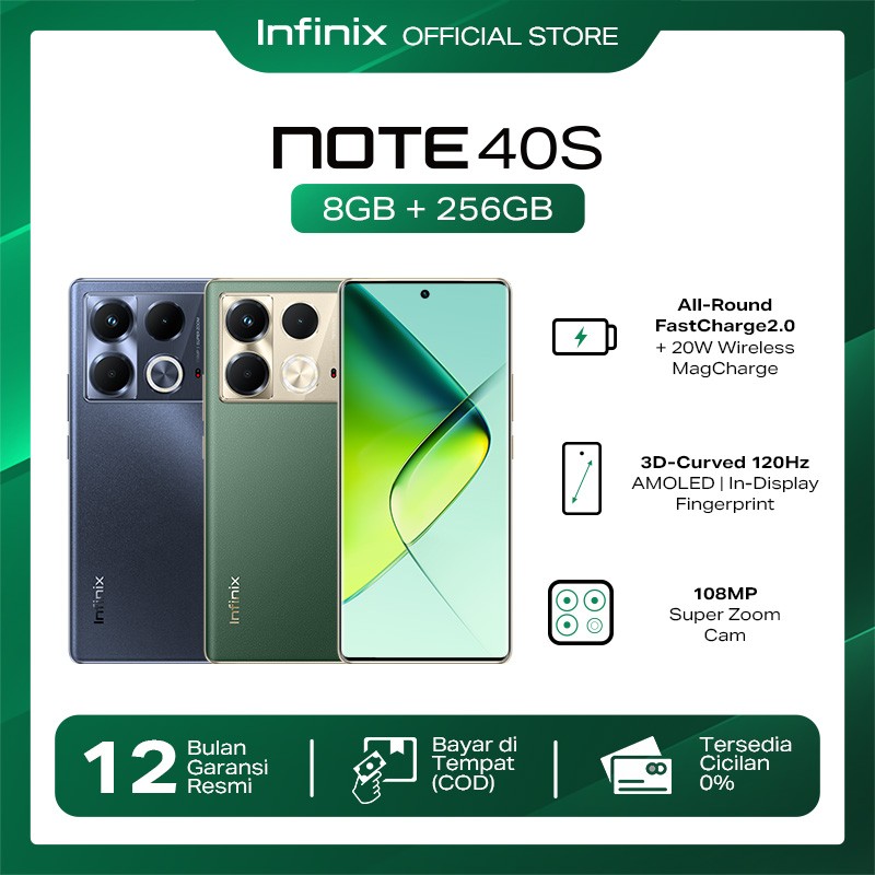 Infinix Note 40S 8/256GB - Up to 16GB Extended RAM - Helio G99 - 6.78” 3D Curved Amoled 120Hz - Camera 108MP - 5000 mAh - NFC Harga  3,099,000 Ringgit*Penghantaran Percuma