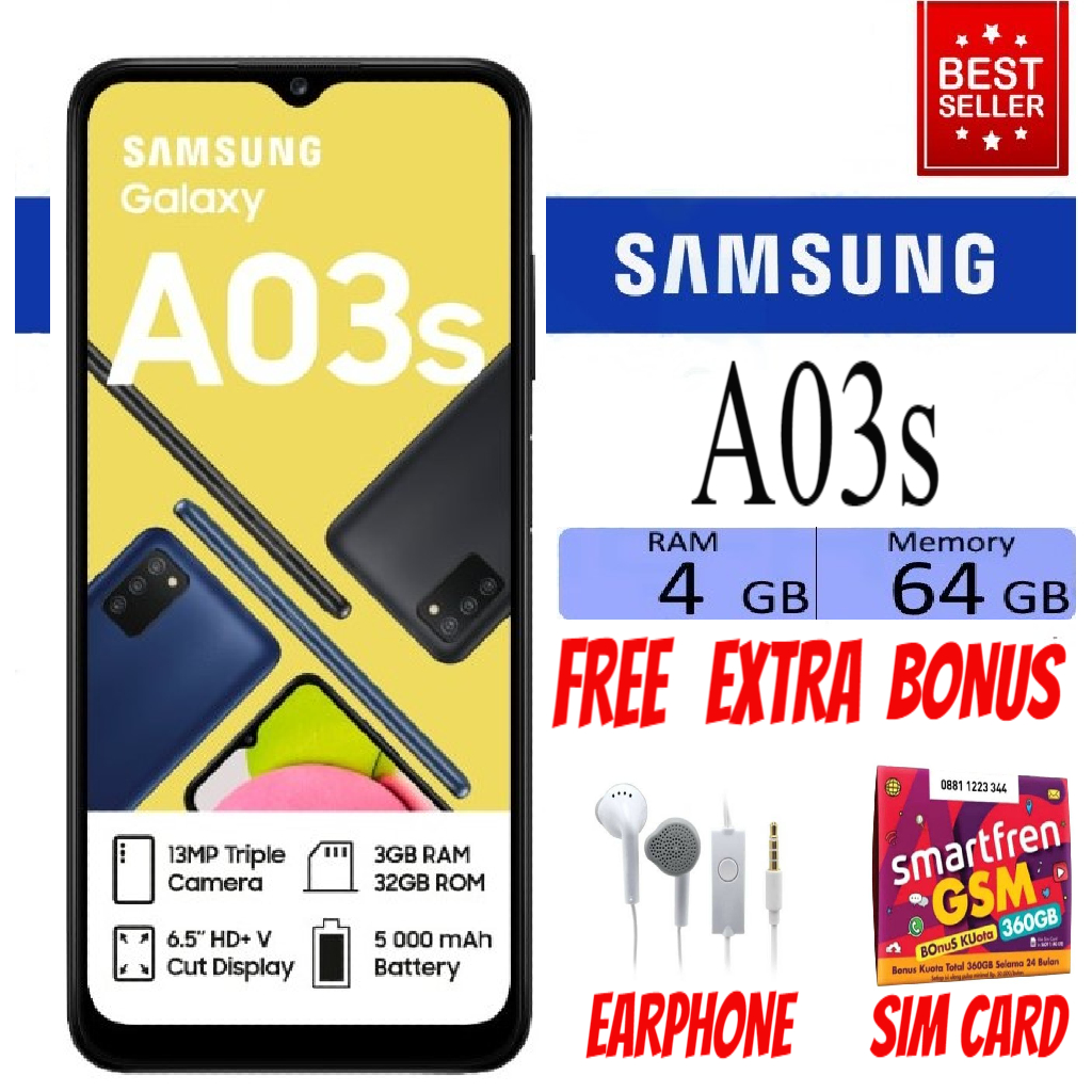 SAMSUNG A03S / A03 S RAM 4/64GB - FREE SIMCARD Harga  1,000,000 Ringgit*Penghantaran Percuma