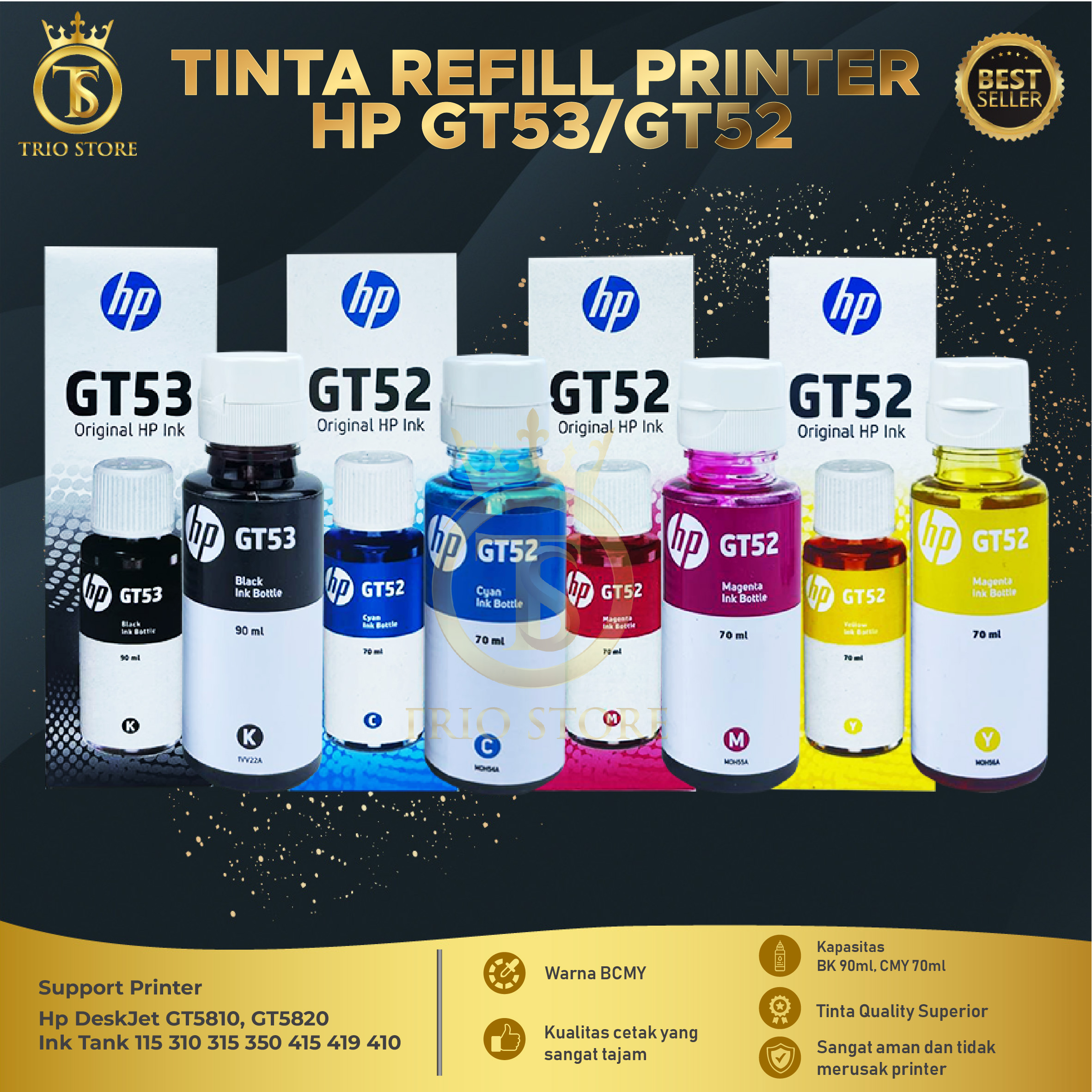 Hp Gt53 & Gt52 Cmyk Color Ink for Hp Ink Tank 315 415 319 419 410 318 Harga 18,199 rupiah*Gratis Ongkir