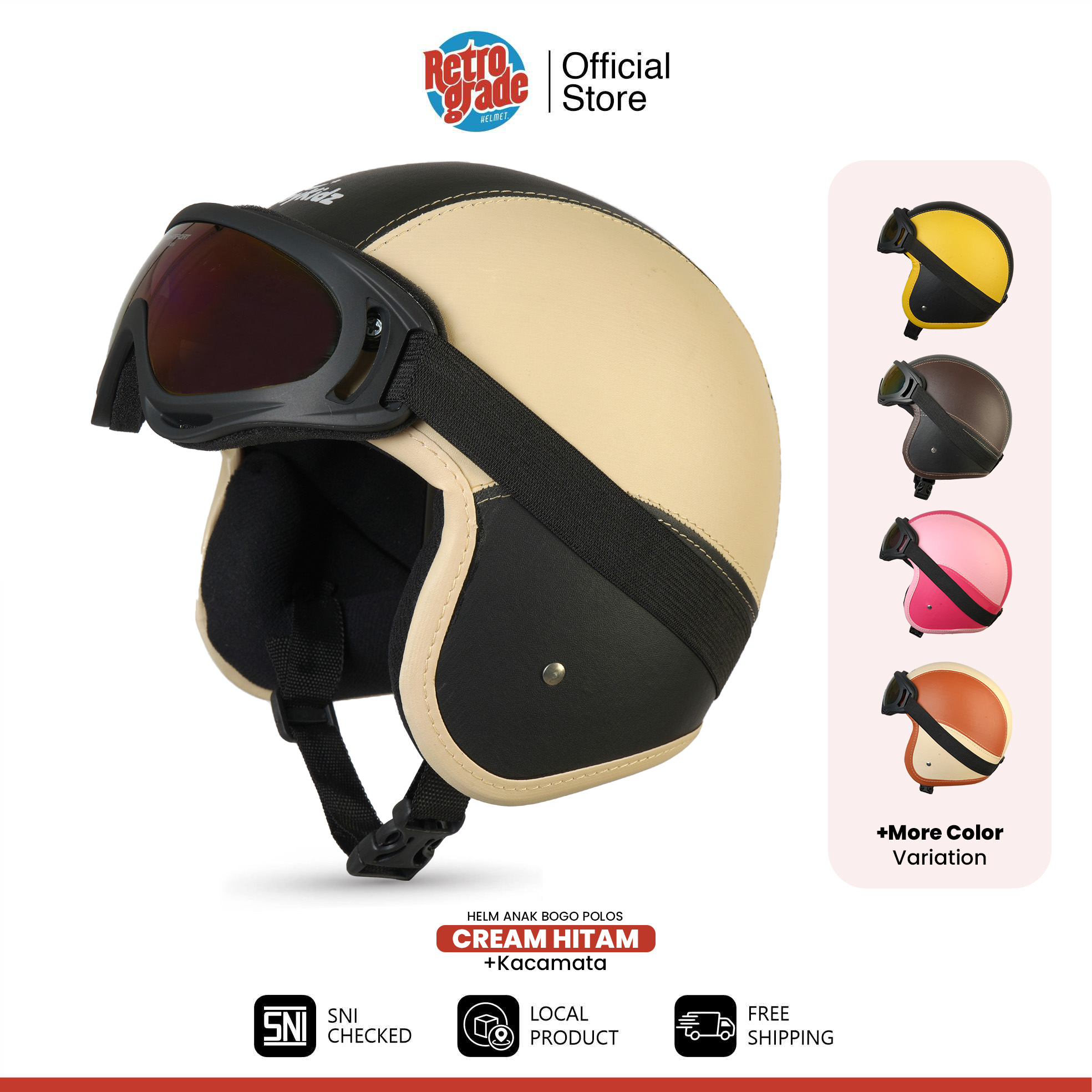 Retrograde Helmet Helm Anak Bogo Polos Kacamata Retro Pororo Classic Untuk Usia 2 3 4 5 6 Tahun Harga 80,000 rupiah*Gratis Ongkir