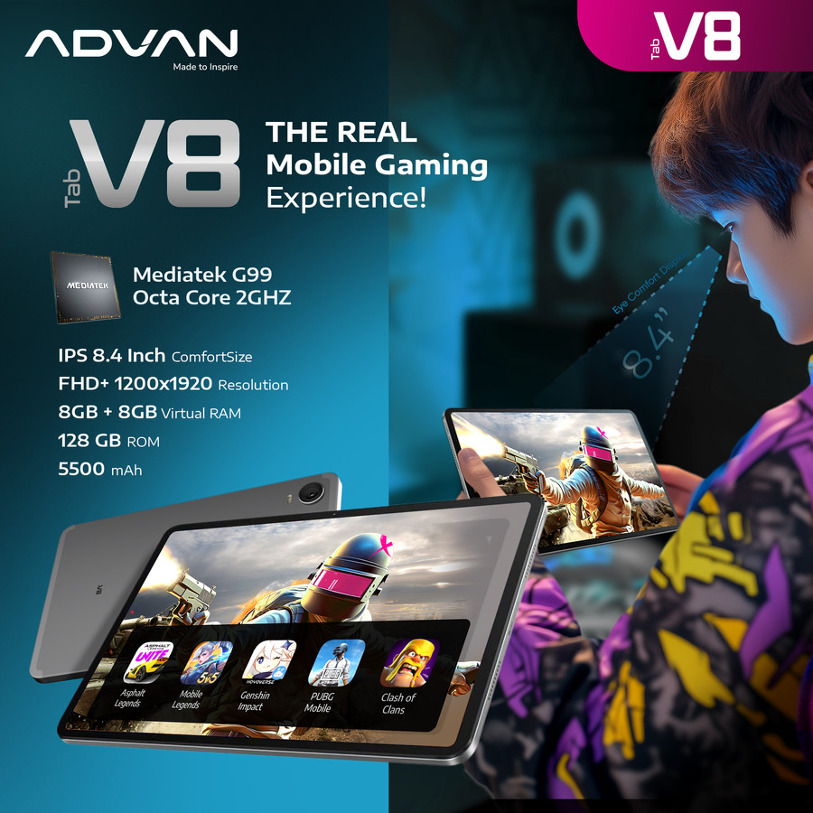 ab Tablet Advan V8 MTK G99 8GB + 8GB 128GB 8.4" FHD IPS ANDROID 14 Harga 2,099,000 rupiah*Gratis Ongkir
