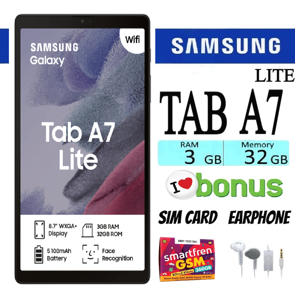 SAMSUNG GALAXY TAB A7 LITE RAM 3 GB ROM 32 GB GARANSI - 3/32 GB , Silver Harga 1,300,000 rupiah*Gratis Ongkir