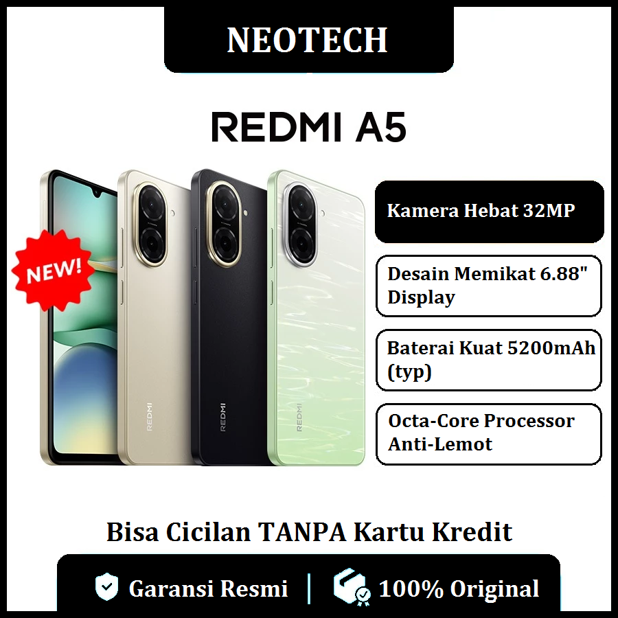 Xiaomi Redmi A5 (4GB/128GB) - Garansi Resmi - Bisa Cicilan Tanpa Kartu Kredit - HP Murah ( Kredivo, Laz Pay Later, Bisa COD, OVO, Original ) Harga  1,298,000 Ringgit*Penghantaran Percuma