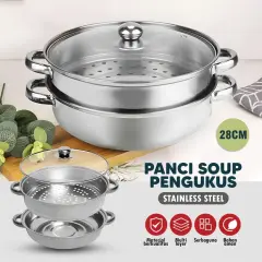 Panci kukus 2 susun streamer stainless steel Serbaguna Ukuran 28cm Tutup Kaca -RD
