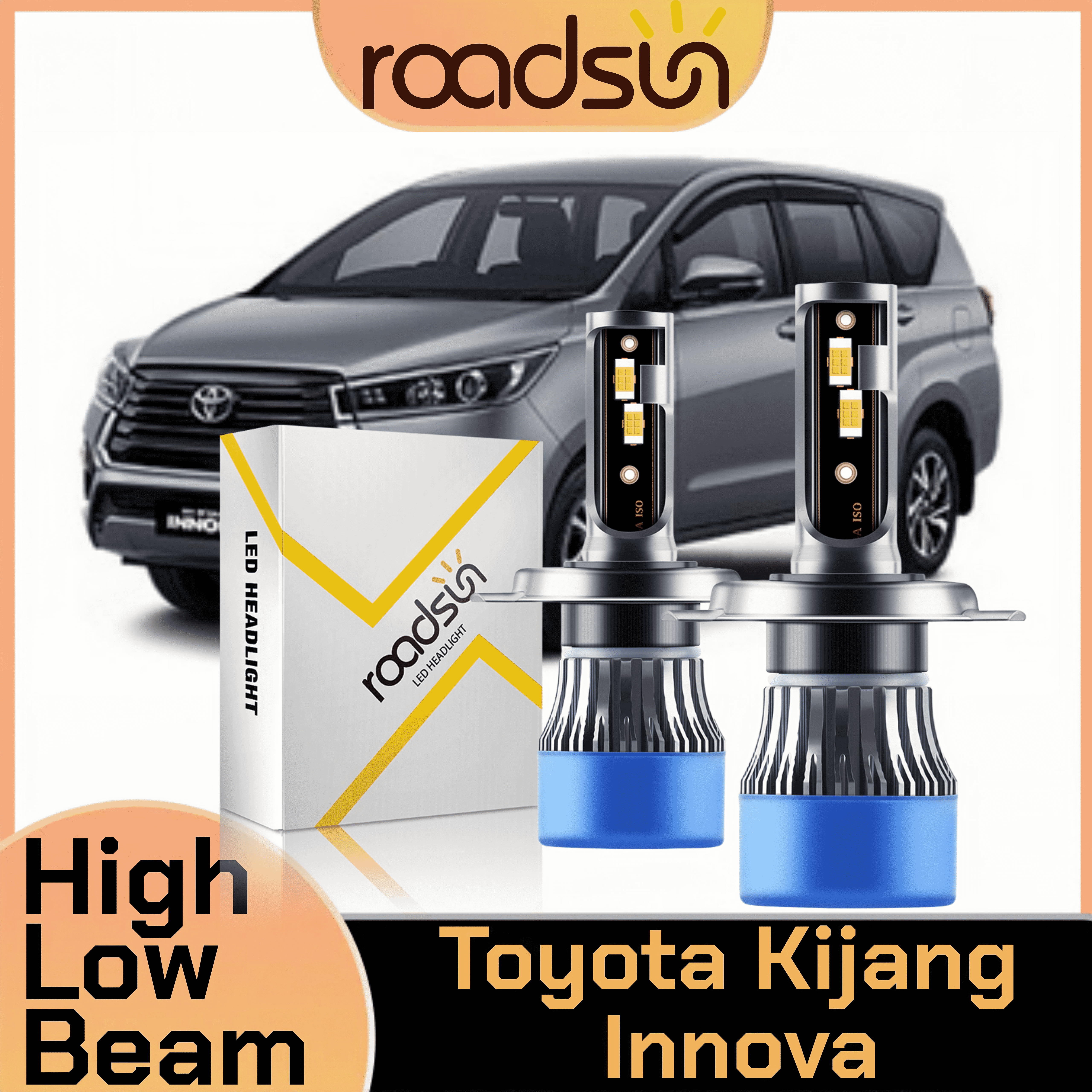 Roadsun 2-Piece H4 and H11 Led Car Headlight Set for Toyota Kijang Innova Spotlights and Fog Lights, Halogen Replacement, Super Bright 6000K, with Fan Harga 185,990 rupiah*Gratis Ongkir