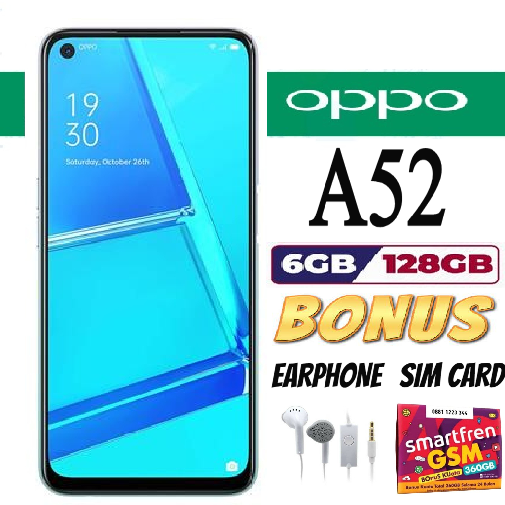 Super Sale !!! OPPO A52 RAM 6 GB ROM 128 GB Ex-Garansi Oppo - Free Sim Card Giá 1,750,000 Đồng*Miễn phí vận chuyển