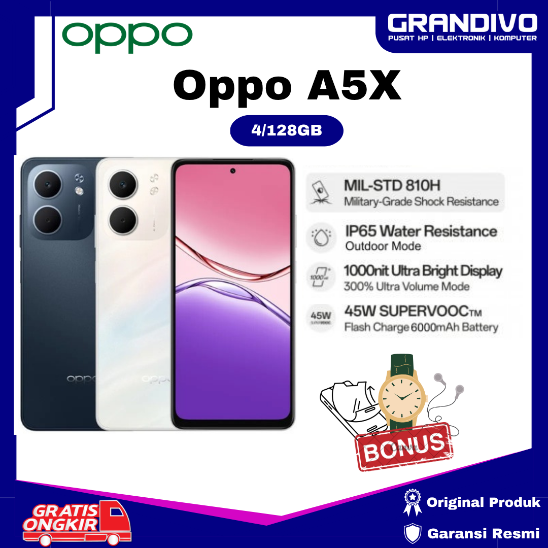 Oppo A5X 4GB/128GB new official warranty, bonus accessories/hydrogel-grandivo Harga  2,005,000 Ringgit*Penghantaran Percuma