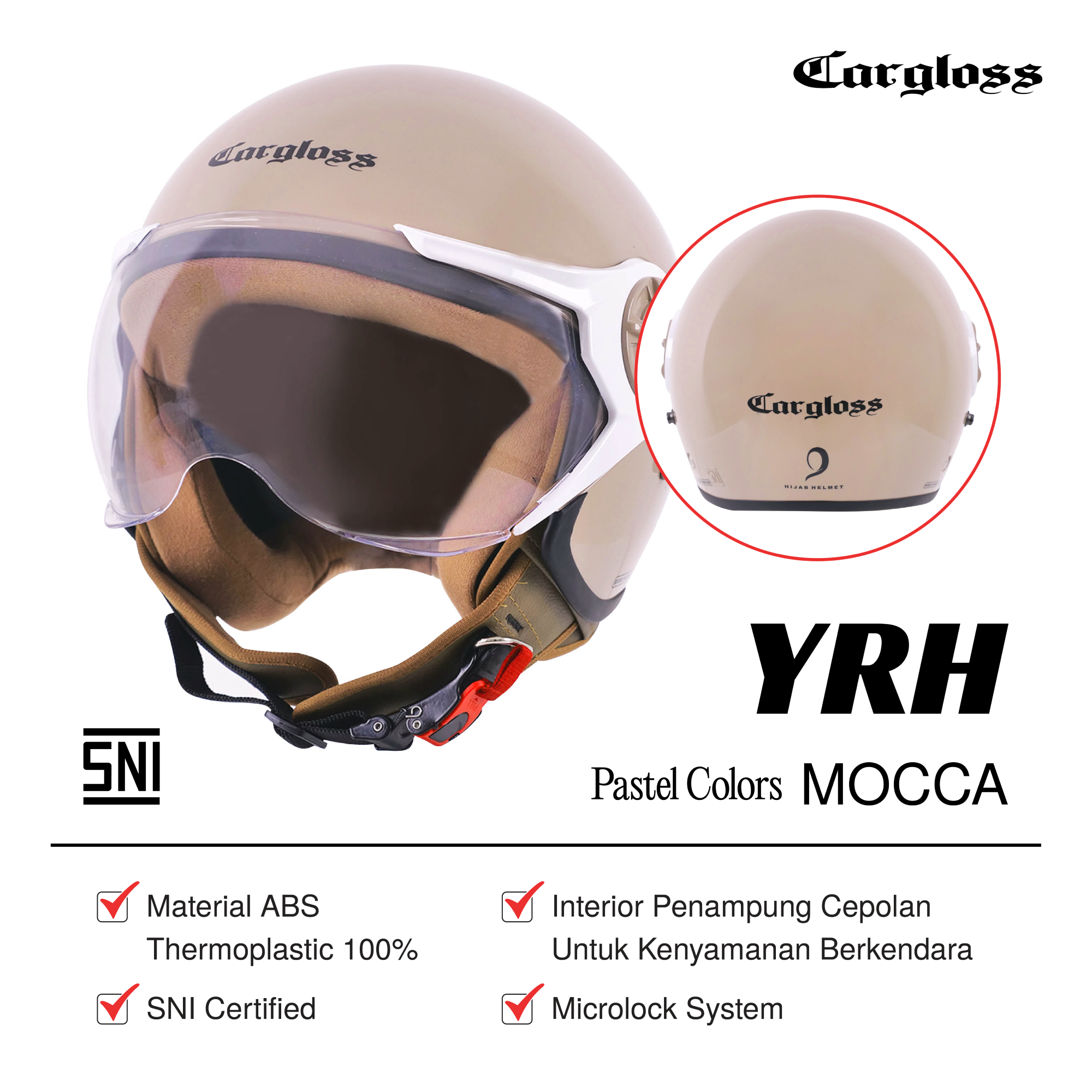 Cargloss YRH Hijab Retro Helm Half Face - Mocca Harga 380,000 rupiah*Gratis Ongkir