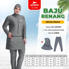 SPEEDS Baju Renang Wanita Muslim Wear Swimdress Jumbo 5L 6L 7L 8L Bahan Spandex Pakaian Renang 1078