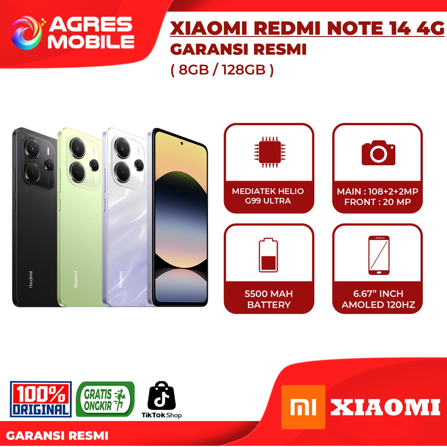 Xiaomi Redmi Note 14 4g 8/128Gb Official Guarantee from Xiaomi Indonesia Harga  2,399,000 Ringgit*Penghantaran Percuma
