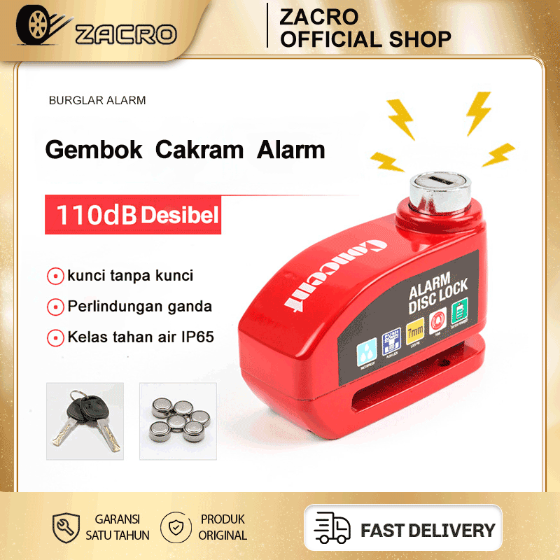 Zacro disc lock alarm disc lock alarm lock anti-theft motorcycle padlock Harga 107,000 rupiah*Gratis Ongkir