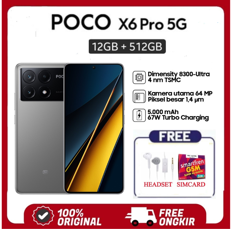 Xiaomi Poco X6 Pro 5G NFC 12/512GB SD 7+ Gen 2 Garansi - X6 12/521, Black Harga 4,330,000 rupiah*Gratis Ongkir