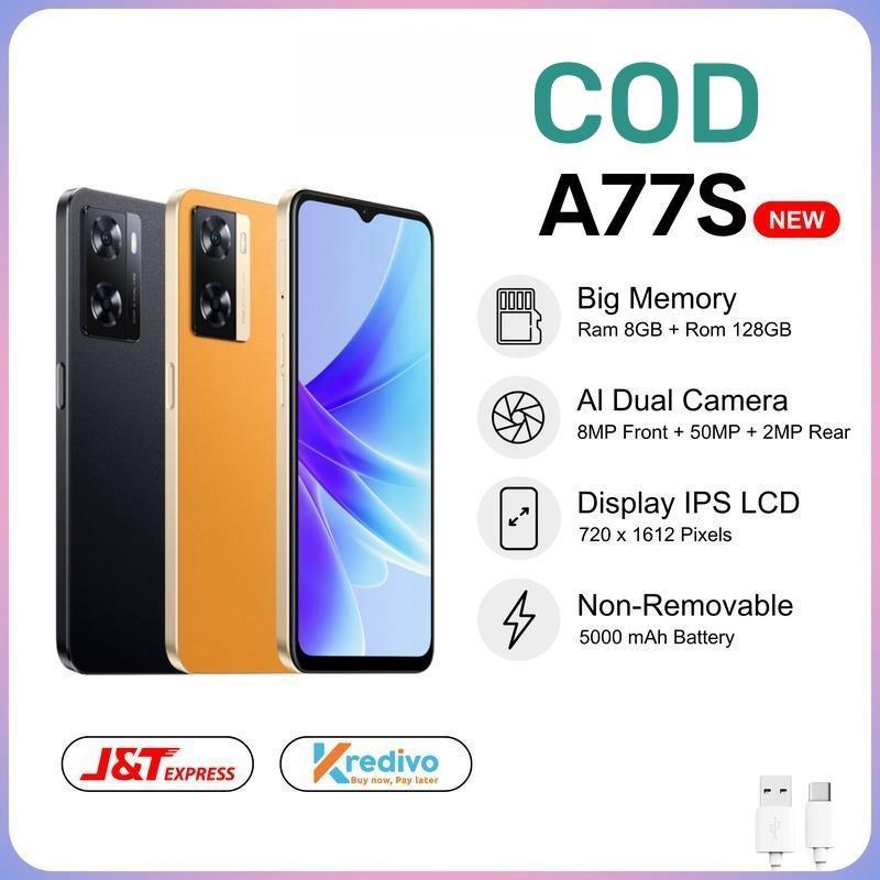 【COD】A77S 8GB/128GB 5000mAh Fast Charging Smartphone Garansi 1 Tahun Giá 958,888 Đồng*Miễn phí vận chuyển
