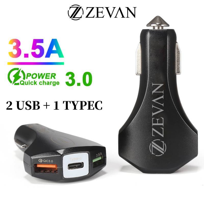 ZEVAN Charger Mobil 35W Fast Charging 3.1A Dengan 3 Port USB + PD QC3.0 Qualcomm Harga 45,000 rupiah*Gratis Ongkir