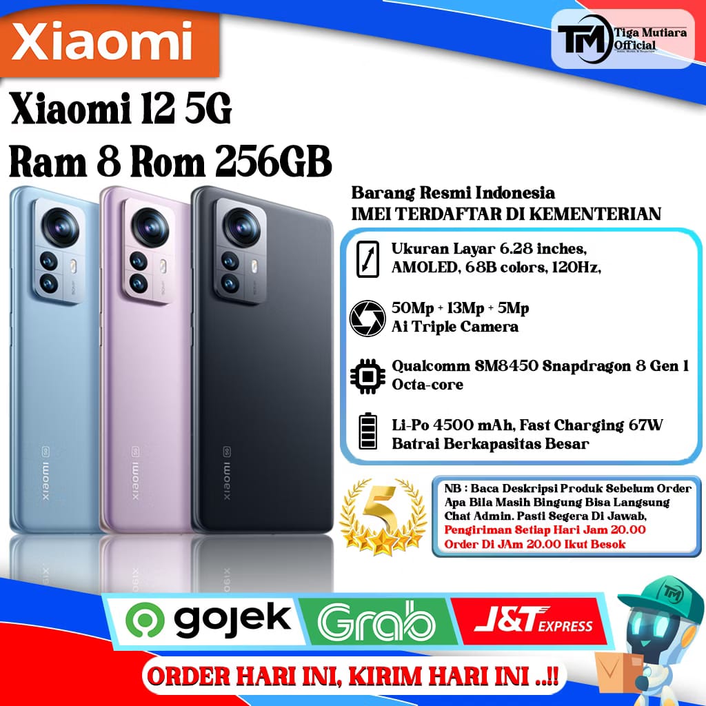 Xiaomi Mi 12 5G Ram 8 Rom 256GB Harga  5,699,000 Ringgit*Penghantaran Percuma
