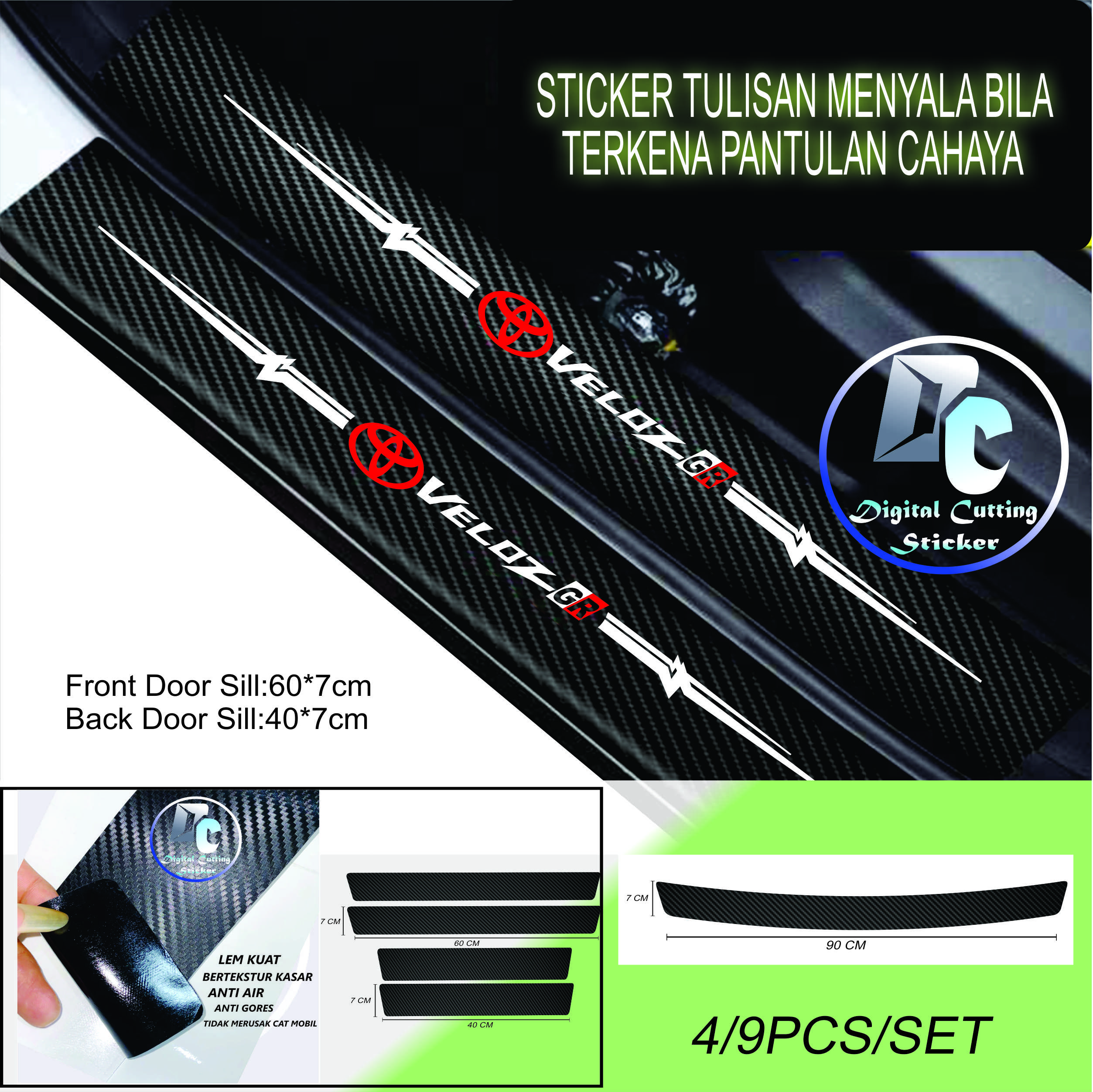 PROMO STICKER SILL PLATE MOBIL TOYOTA VELOZ GR STICKER KARBON MOBIL VELOZ GR 9 PCS FULL SET Harga 36,000 rupiah*Gratis Ongkir