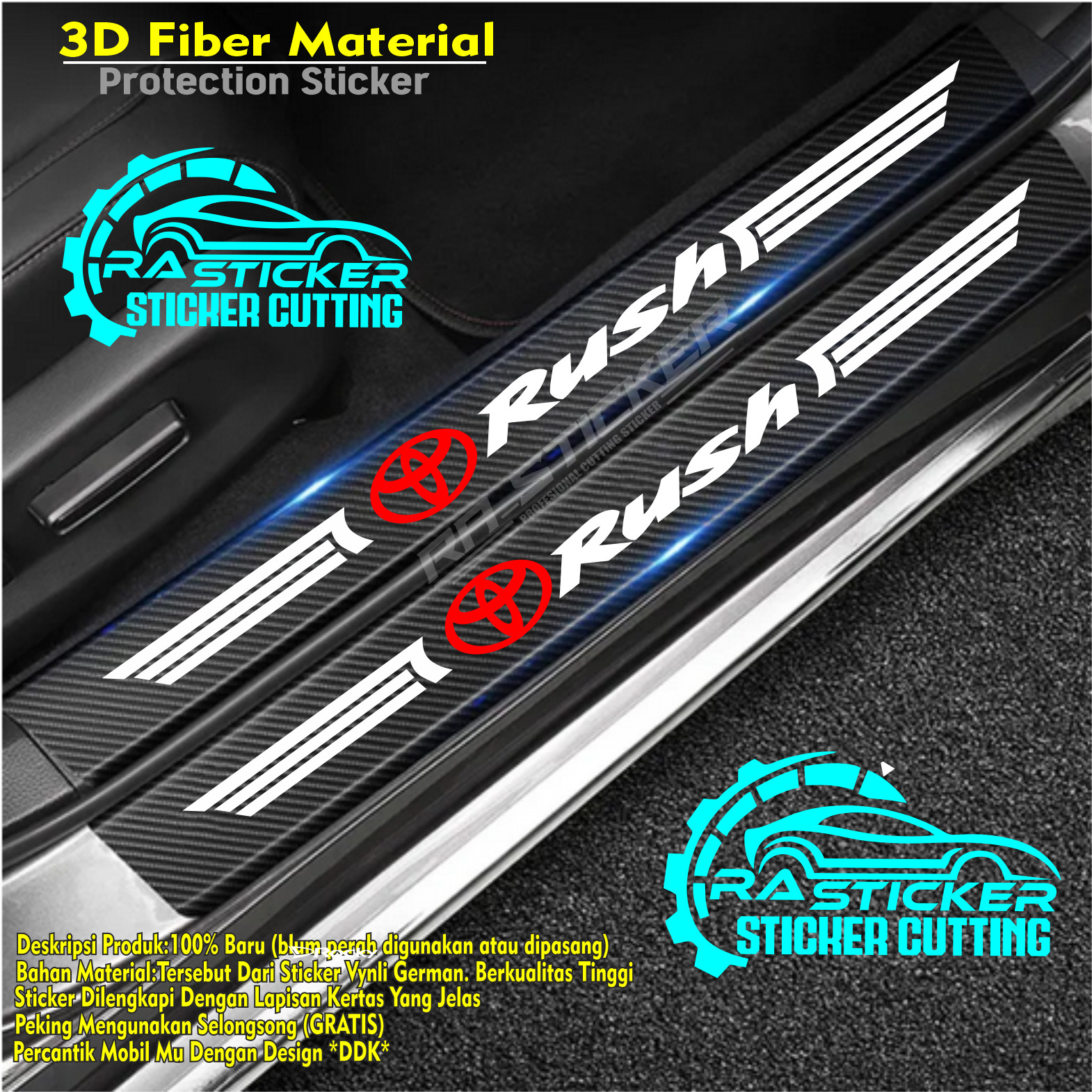 HOT PROMO STICKER CARBON 3D MOBIL TOYOTA RUSH STICKER ANTI GORES PIJAKAN BAGASI MOBIL RUSH 9 PCS Harga 30,000 rupiah*Gratis Ongkir