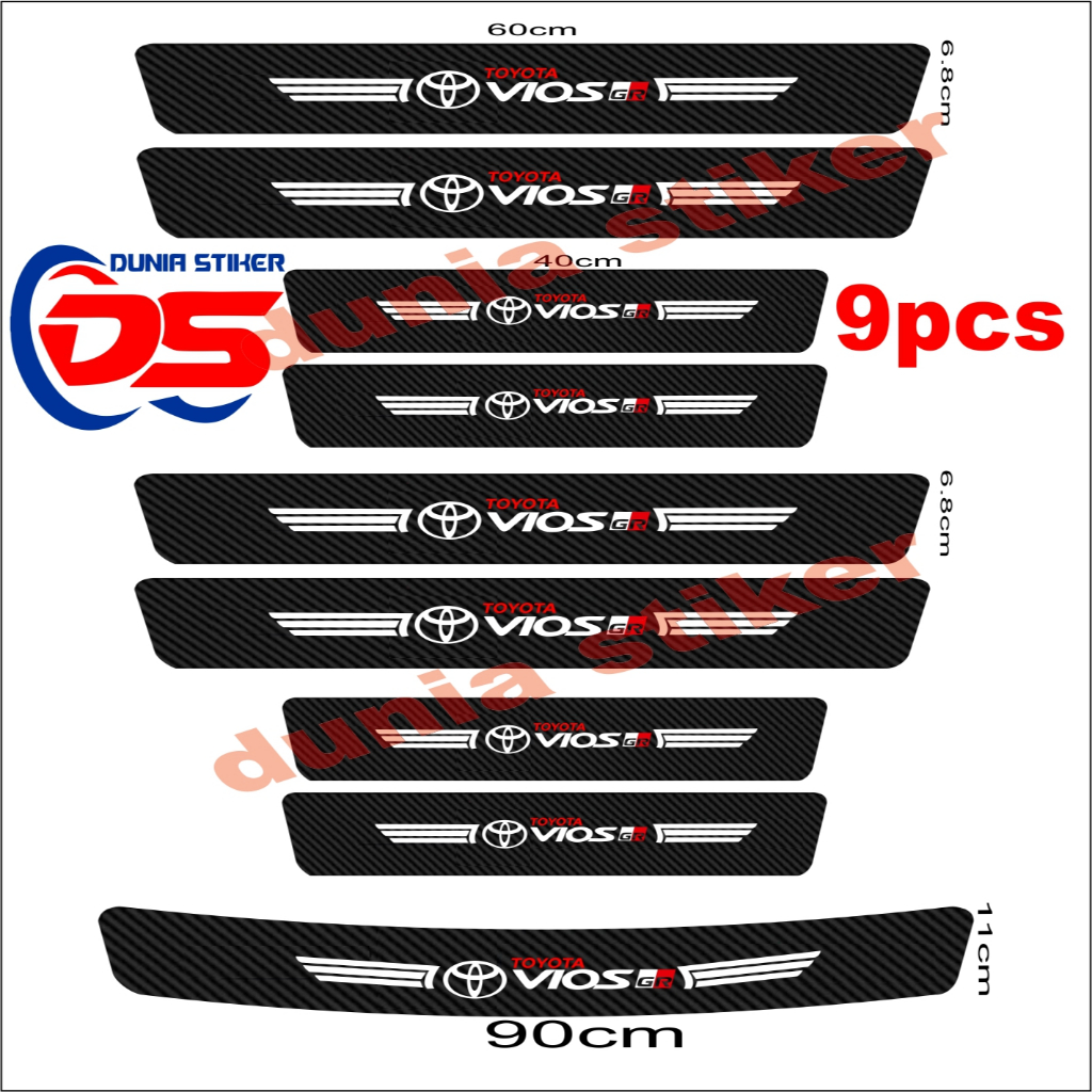 9PCS STIKER KARBON VIOS GR STIKER KARBON PELINDUNG PINTU BAHAN ANTI GORES TOYOTA VIOS Harga 22,320 rupiah*Gratis Ongkir