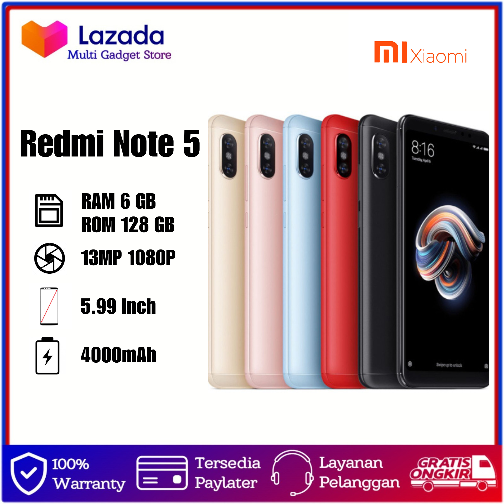 XIAOMI REDMI NOTE 5 6/128GB GARANSI 1 TAHUN Harga  599,000 Ringgit*Penghantaran Percuma