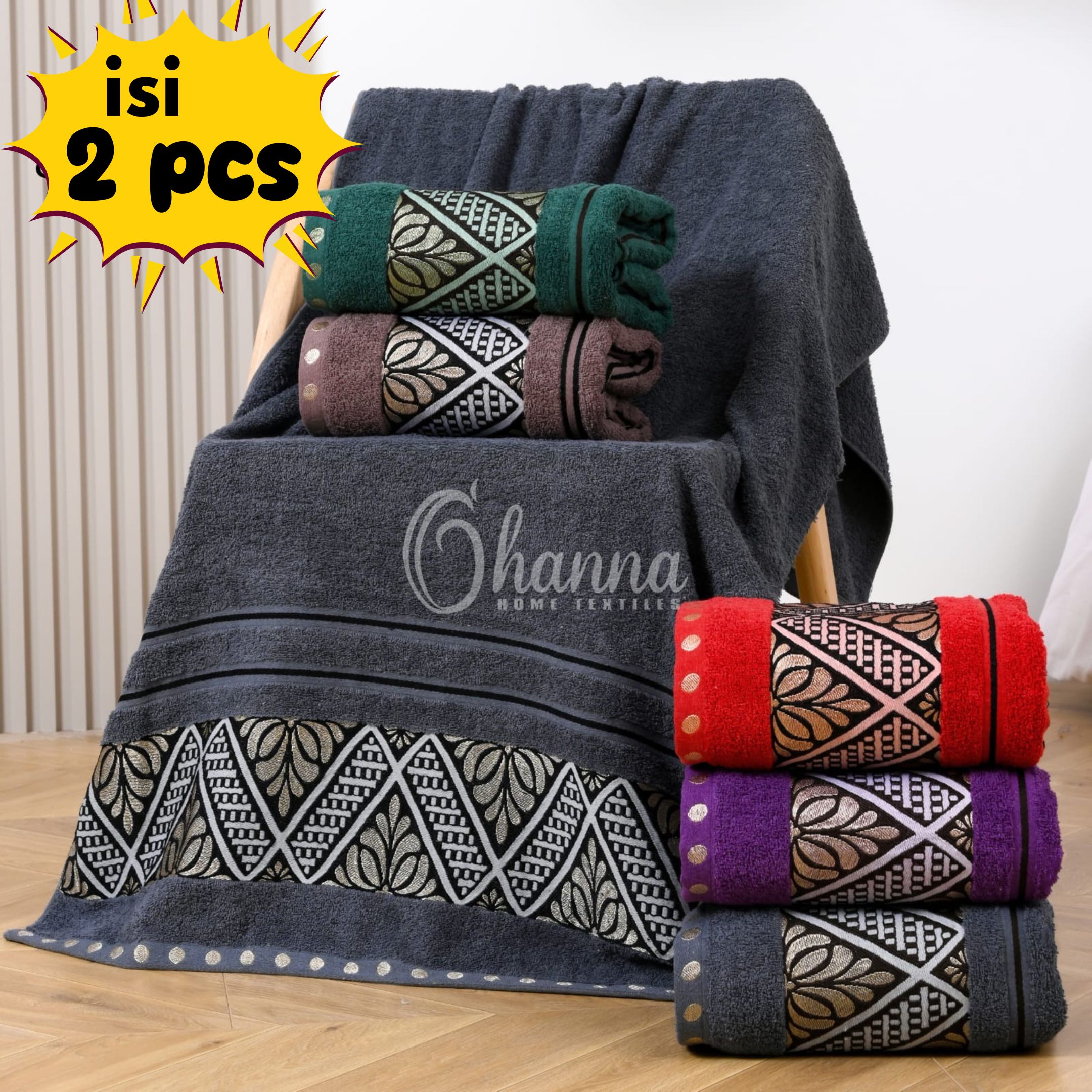 Promotion Package of 2 Pcs Uk Jumbo Cotton Towels 80 X 160 cm Random Motifs & Colors