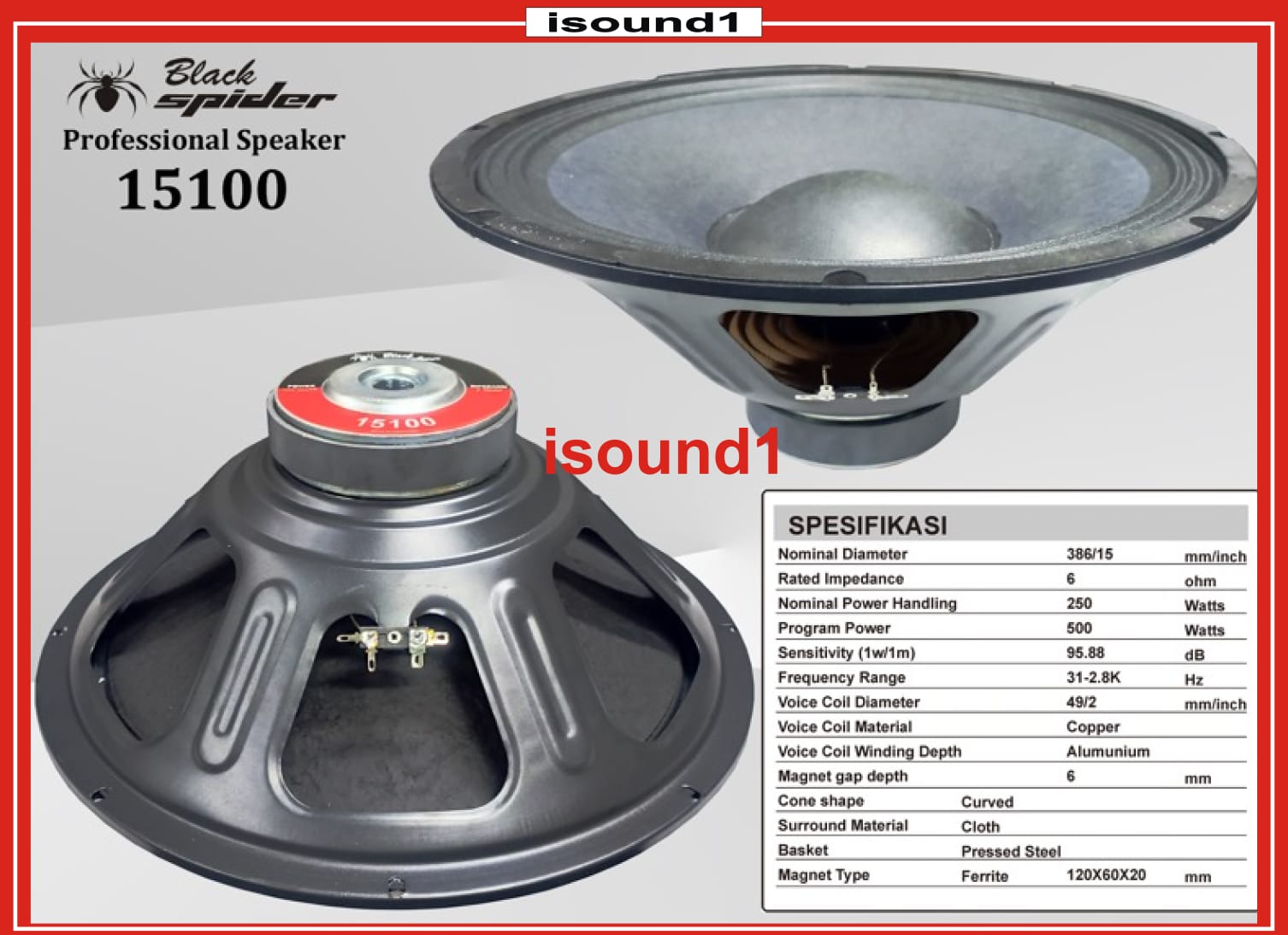 SPEAKER BLACK SPIDER 15 INCH 15100 KOMPONEN BLACKSPIDER 15100