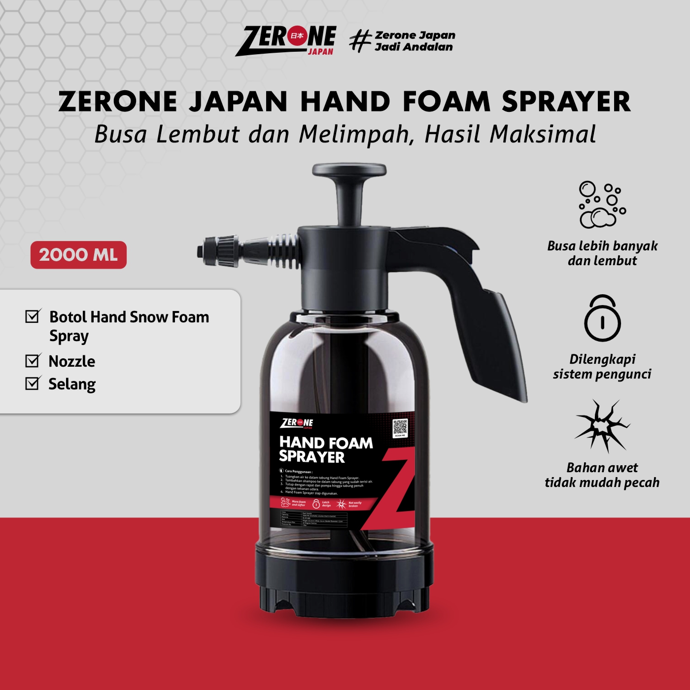 Alat Semprot Cuci Mobil dan Motor Salju Zerone Japan Hand Snow Foam Sprayer High Premium Quality 2000 ML Harga 219,000 rupiah*Gratis Ongkir