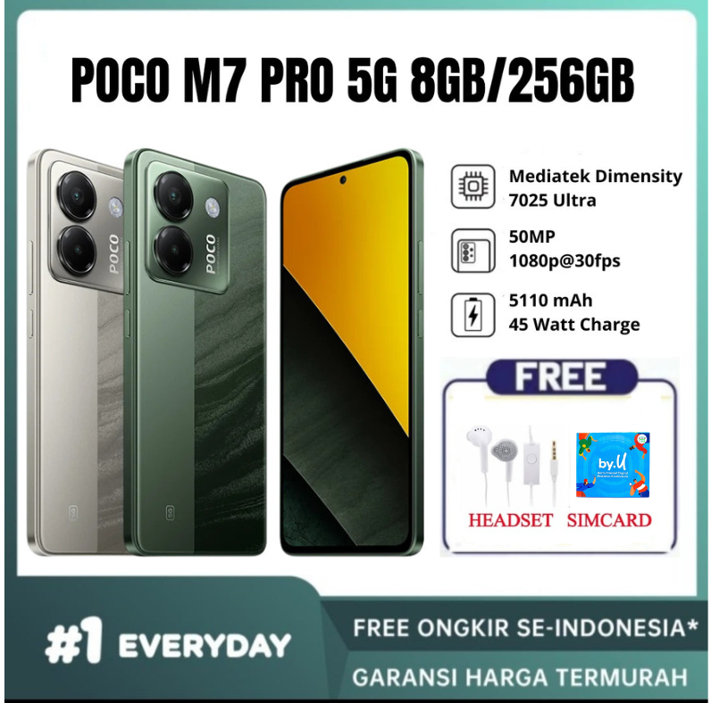 Poco M7 Pro 5G 8/256G | dimension 7025-ultra | 5110mAh battery | 120Hz AMOLED | 50MP OIS-warranty Harga 2,500,000 rupiah*Gratis Ongkir