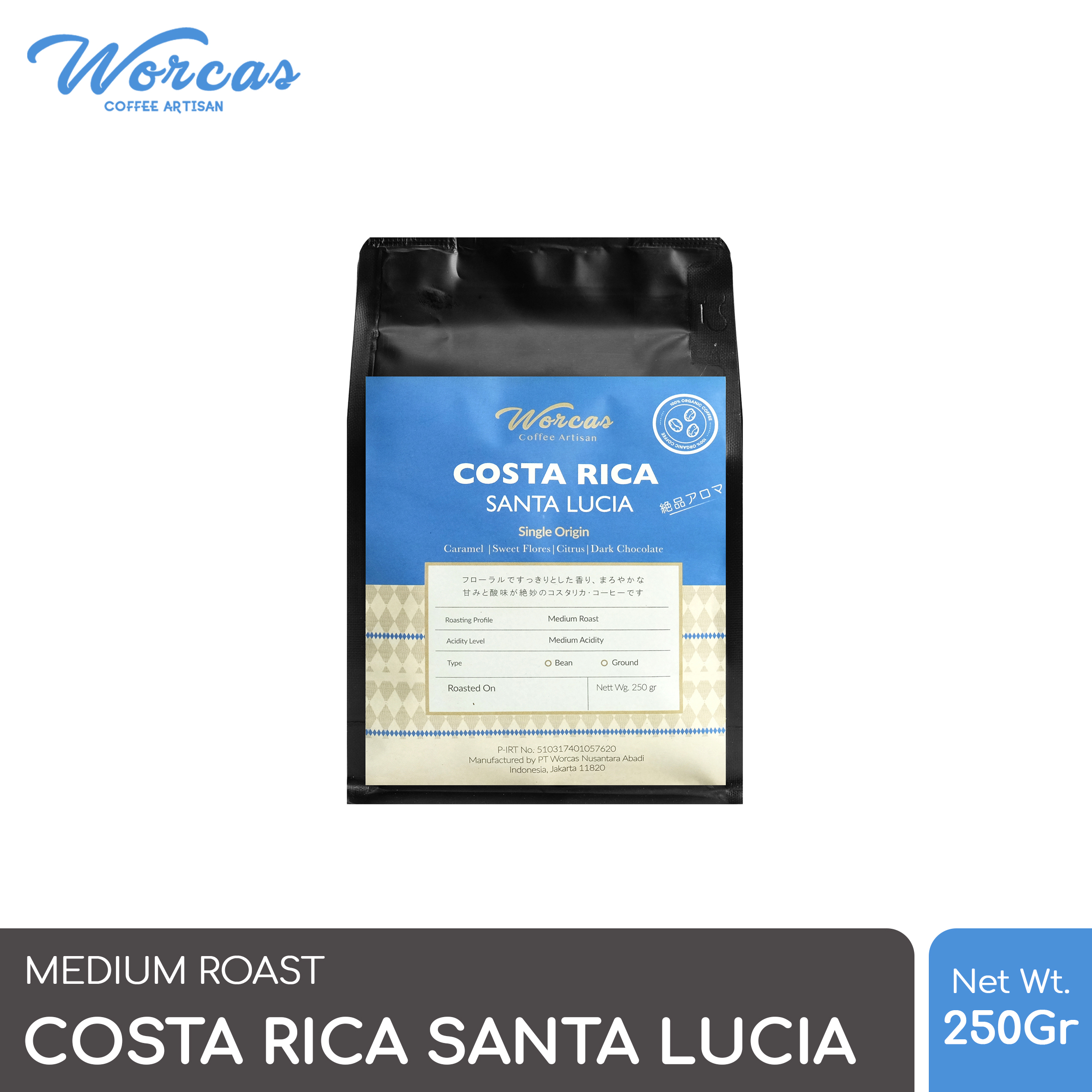 WORCAS Kopi Arabika Costa Rica Santa Lucia 250 Gram - Medium Roast