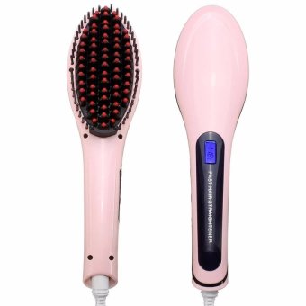 Gambar AIUEO   Fast Hair Straightener Comb Brush LCD Display Electric  Ceramic Hair Straightener Brush   Pink