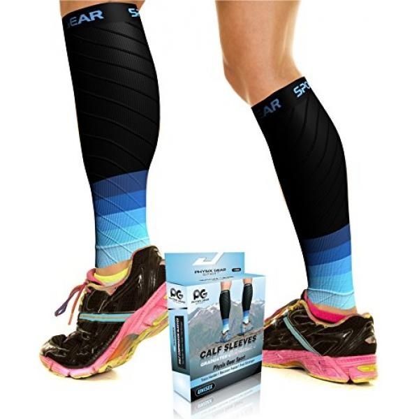 Betis Kompresi Lengan untuk Pria & Wanita, Terbaik Socks Kaki Kaki untuk Shin Splints & Kram Kaki, Pelari Betis Sirkulasi Remedy, Support Stockings, Perlengkapan Lari, Basket Lycra Tights-biru & Hitam-Intl