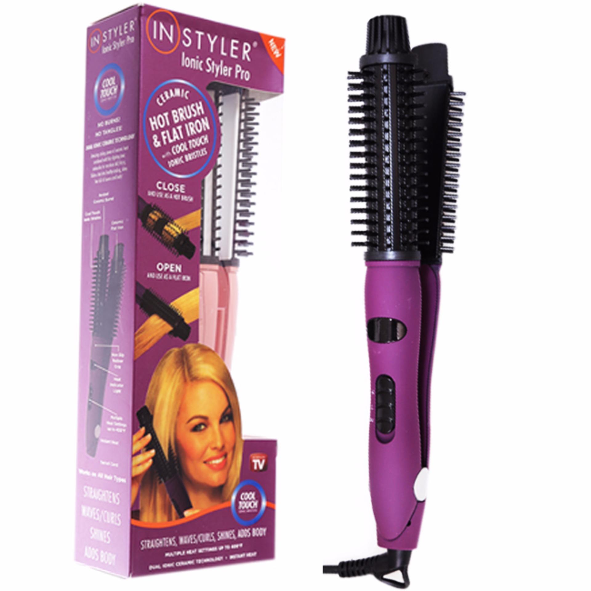 Catok 2 in 1 - In Styler - Ionic Styler Pro Cool Touch - Hot Brush And Flat Iron - Ungu