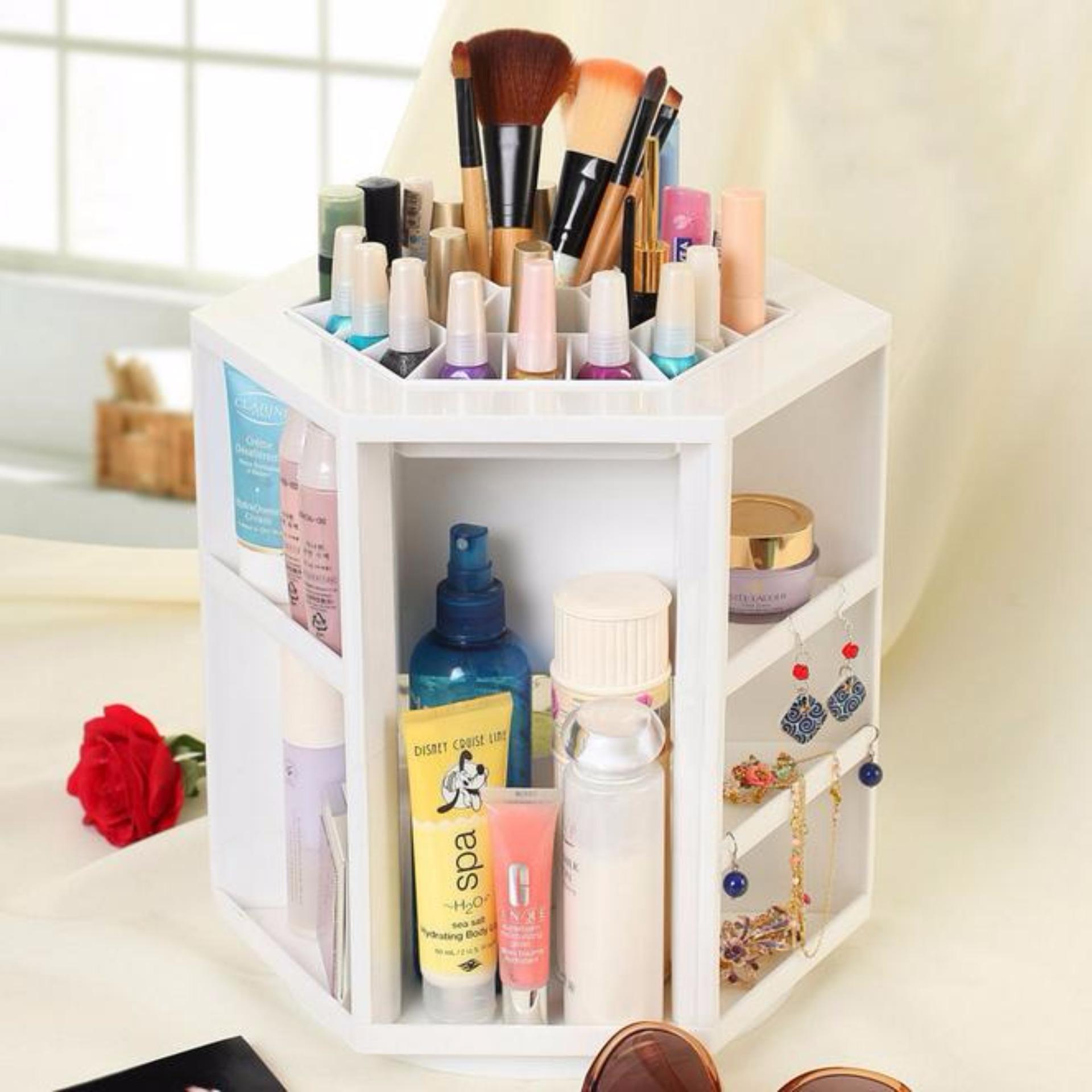 Cosmetics Storage Box Organizer 360 Rotating - Rak Kosmetik Putar360 - White - Babamu ...