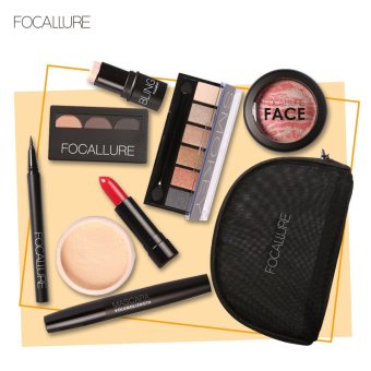 Gambar FOCALLURE merek 8 PCS Makup Alat Kit kosmetik termasuk Eyeshadow lipstik bedak maskara dengan Make up casing riasan kosmetik Set
