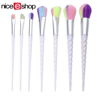 Gambar niceEshop Unicorn Thread Professsional 7pcs Makeup Cosmetic Brushes Set With Colorful Rainbow Hair And White Delicate Diamond Shape Handle